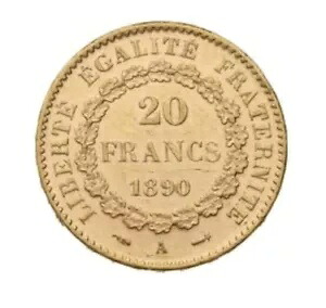 1890年ソブリンのような20フランスフランの金貨ガーディアンエンジェルコイン。 6.45グラム