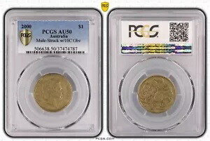 オーストラリア 2000 $1 ラバ エラー 10c 表側コイン PCGS AU50 #4787