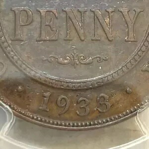 オーストラリア 1933/2 ペニー オーバーデイト、PCGS XF シャープ 8 パール ベスト XF、CV$ 1490|WORLD RESOURCE【KING店】