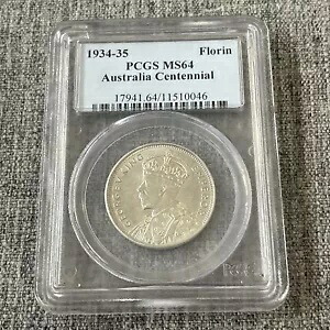 オーストラリア 1934-35 メルボルン 100 周年記念フロリン銀貨 PCGS MS64