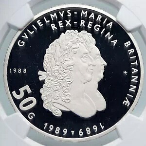 1988 オランダ ベアトリクス女王 ウィリアム & メアリー プルーフ シルバー 50 G コイン NGC i89321｜WORLD RESOURCE【KING店】
