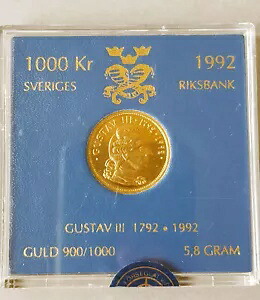 スウェーデン/スウェーデン 1992 年、1000 クローナ金、グスタフ 3 世記念、BU-