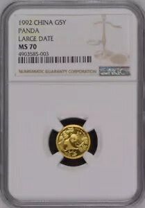 NGC MS70 1992 チャイナ パンダ 1/20 オンス 金貨 ラージ デイト|WORLD RESOURCE【KING店】
