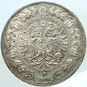 1900 オーストリア国王フランツ ヨーゼフ 1 世イーグル オールド アンティーク シルバー 5 コロナ コイン i101111|WORLD RESOURCE【KING店】