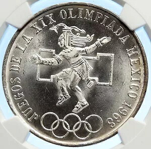 1968 メキシコ XIX オリンピック AZTEC ボール プレーヤー 25 ペソ銀貨 NGC i106796|WORLD RESOURCE【KING店】