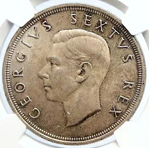 1948 南アフリカ ジョージ 6 世 スプリングボク ディア シルバー 5 シリング コイン NGC i105711|WORLD RESOURCE【KING店】