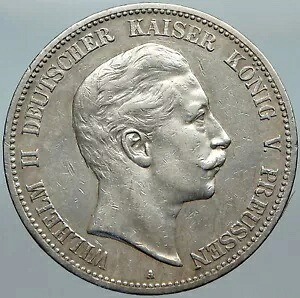 1908 ドイツ ドイツ連邦共和国 ヴィルヘルム 2 世 本物のシルバー 5 マーク コイン i88521|WORLD RESOURCE【KING店】