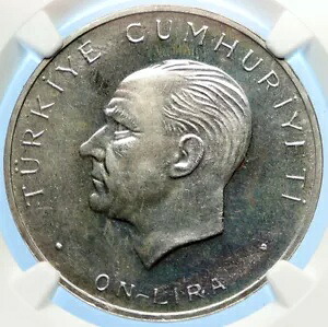 1960 トルコ 5 月 27 日 REVOLUTION シルバー 10 L コイン ムスタファ ケマル アタテュルク NGC i98400|WORLD RESOURCE【KING店】