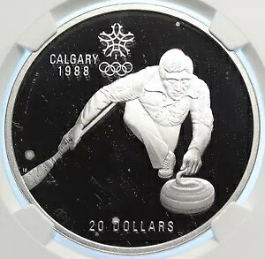1987 カナダ 1988 カルガリー オリンピック アイス カーリング プルーフ シルバー $20 コイン NGC i106449｜WORLD RESOURCE【KING店】