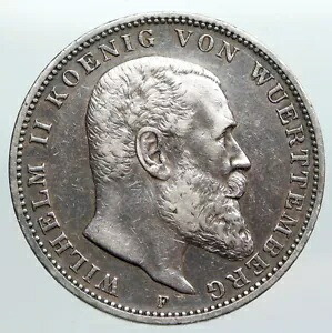 1909F ドイツ ドイツ連邦共和国 ヴュルテンベルク州 ヴィルヘルム II 本物のシルバー 3M コイン i90470｜WORLD RESOURCE【KING店】