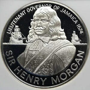 1974 ジャマイカ サー ヘンリー モーガン ロイヤル 中尉 プルーフ シルバー $10 コイン NGC i85397