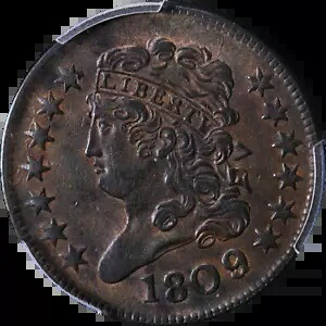 1809/6 ハーフセント '9 オーバー インバーテッド 9' PCGS AU53 C-5 R.1 ストロング ストライク