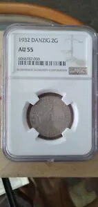 ダンツィヒ 1932 2 グルデン銀貨 NGC AU 55