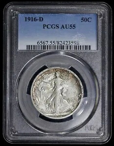 1916-D ウォーキング リバティ 50c シルバー ハーフダラー PCGS AU 55
