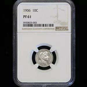 US 1906 バーバー ダイム プルーフ PF61 NGC 認定シルバー コイン ブラスト ホワイト カメオ 234,135円