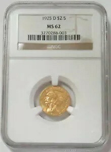 1925 D ゴールド US $2.5 ドル インディアン ヘッド クォーター イーグル コイン NGC ミント ステート 62