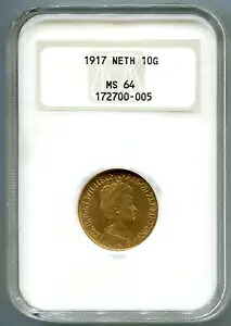 1917 オランダ ゴールド 10 ギルダー グルデン クイーン ウィルヘルミナ NGC MS64 オールド ファット ホルダー｜WORLD RESOURCE【KING店】