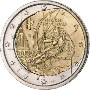 [#849287] イタリア、2 ユーロ、トリノ冬季オリンピック、2006 年、ローマ、エラー位置ずれ c、