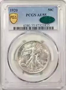 1920 P ウォーキング リバティ ハーフダラー PCGS AU-55 CAC