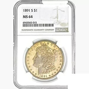1891-S モーガン シルバー ダラー コイン NGC MS64