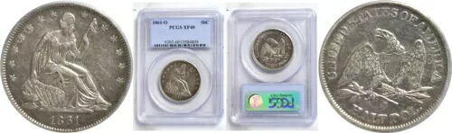 1861-O 50C シーテッド リバティ ハーフダラー PCGS XF-40