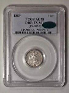 1889 10C DDR FS-801 リバティ シーテッド ダイム PCGS AU58 (CAC)｜WORLD RESOURCE【KING店】