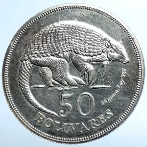1975 ベネズエラ アルマジロ アンティーク 本物のプルーフ シルバー 50 ボリバル コイン i111052