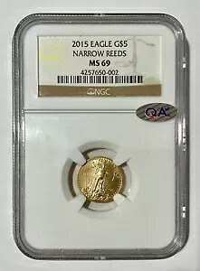 ミント エラー: 2015 $5 - 22K ゴールド アメリカン イーグル NGC MS 69 ナロー リード-002