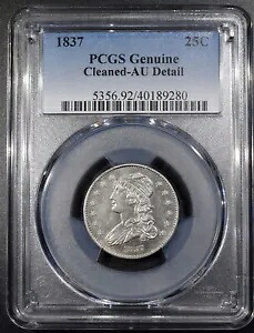 1837 キャップ付きバスト クォーター「PCGS AU クリーニング済み」 *最初のアイテム以降は無料の S/H *