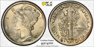 1920-D マーキュリー ダイム PCGS MS64