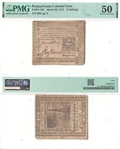 1773 年 3 月 20 日 6 シリング ペンシルバニア コロニアル Fr PA-160 PMG AU 50|WORLD RESOURCE【KING店】