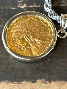 超レアな日付 1915 ドル 2.5 インド金貨、新品 14K ゴールド ベゼル