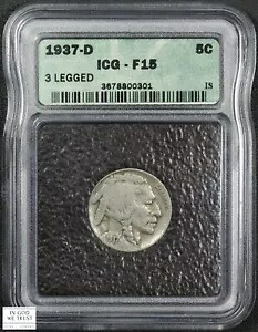 1937 D スリーレッグ 3 レッグ バッファロー ニッケル 5C ICG F 15