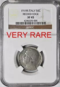 1919-R イタリア 50 センテシミ レア NGC XF-45 極細アシエッジ イタリア コイン