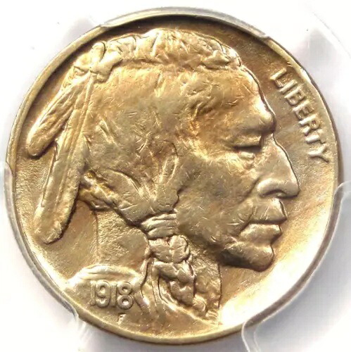1918 2 フェザー バッファロー ニッケル 5C FS-401 - PCGS AU - 希少な 2 フェザー バラエティ
