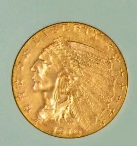 1910年 $2 1/2 インディアンヘッド金貨***** ブライト 未流通 グレード以下で販売