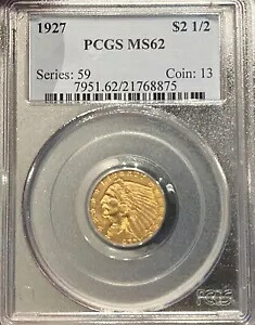 1927 PCGS MS62 $2.50 ゴールド インディアン ヘッド クォーター イーグル