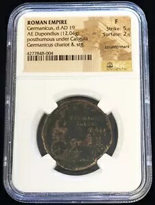 西暦19年 ローマ帝国 AE DUPONDIUS GERMANICUS レアのみ 年発行 NGC ファイン