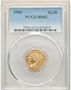 1926 インディアン ヘッド $2.5 クォーター イーグル ゴールド PCGS MS62