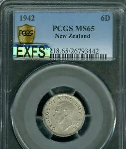 1942 ニュージーランド 6 ペンス PCGS MS65 MAC EXFS このグレードでは非常に珍しい *｜WORLD RESOURCE【KING店】