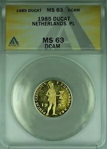 1985 オランダ ゴールド ドゥカット コイン .983 上質 ANACS MS-63 DCAM PL プルーフ ライク