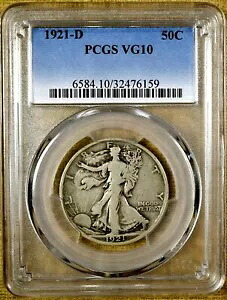 1921-D PCGS VG10 ウォーキング リバティ ハーフダラー - キー日付 (6159)