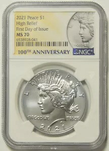 2021年ピースダラー NGC MS-70 発行初日 ハイレリーフ 100周年記念 041