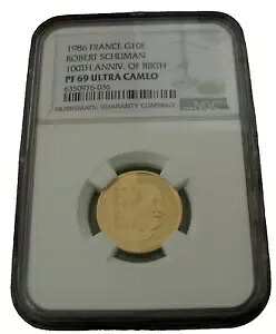 フランス 1986 ゴールド 0.2オンス 10フラン NGC PF69UC ロベルト・シューマン