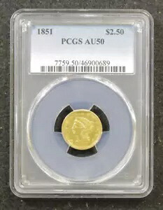 1851 $2.50 - PCGS AU50 $2.5 リバティ - プレ 33 ゴールド - クォーター イーグル