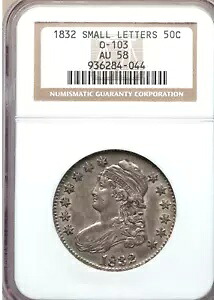 1832 50c NGC AU 58 小文字 シルバー キャップド バスト 0.5 ドル NGC $880