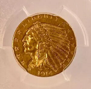 1914-D インディアン ヘッド $2.5 クォーター イーグル ゴールド PCGS AU 55｜WORLD RESOURCE【KING店】