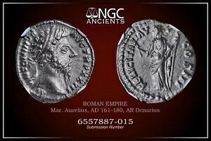 マルクス・アウレリウス NGC Ch XF ローマコイン、AD 161-180。 AR デナリウス。 A1114