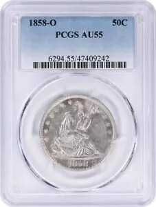 1858-O リバティ シーテッド シルバー ハーフダラー AU55 PCGS｜WORLD RESOURCE【KING店】