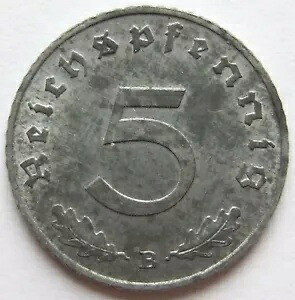 コイン ドイツ帝国 3rd Empire 5 Reichspfennig 1943 B ブリリアント 未流通